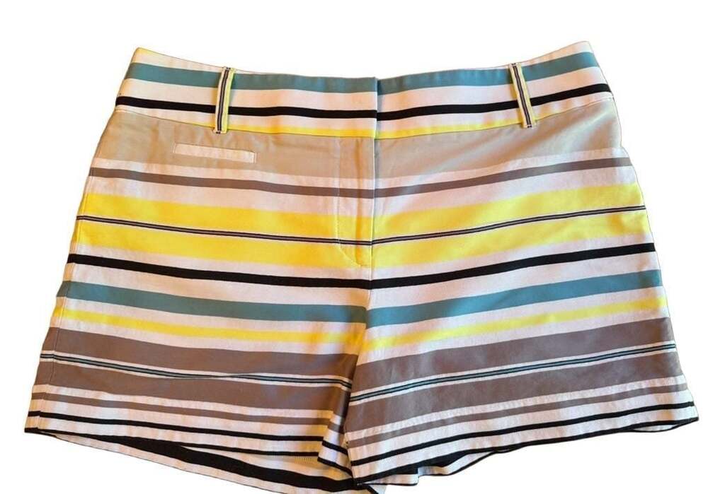 Ann Taylor LOFT The Riviera Shorts 6 Striped Yellow Teal Black Brown Multicolor